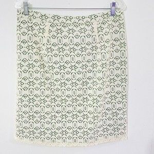 Anthropologie Edme and Esyllte Ivory Green Lace Pencil Skirt 12